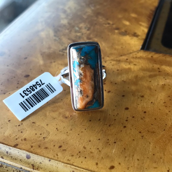 Spiny Oyster Turquoise Sterling Silver Ring - Picture 1 of 7